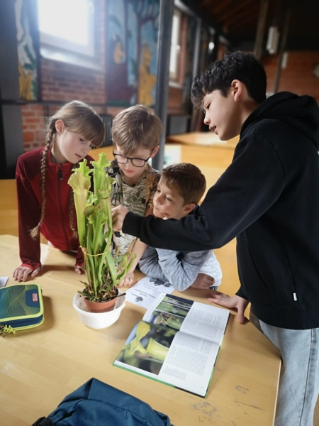 Junge mit Kindern und Schulbüchern