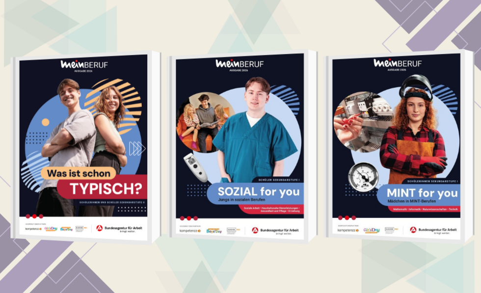 Grafik mit Titelseiten von Typisch ich und MINT und SOZIAL for you