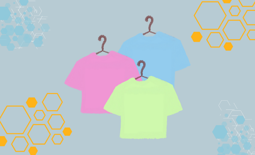 Grafik mit 3 farbigeb T-Shirts und Mustern